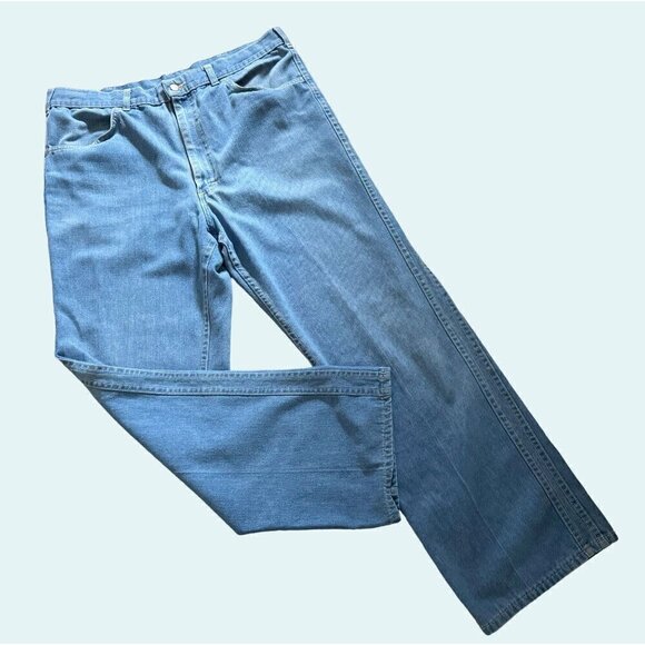 Vintage 1970s LEE Denim Wide Straight Leg Denim Jeans Size 34 X 31 - Picture 2 of 8